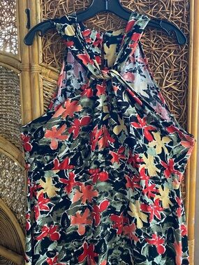 Massimo Red, Yellow & Black Mixed Floral Print Dress Halter Twist Size X-Large